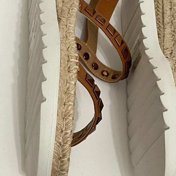 WILD PAIR Studded Espadrille wedge Sandals metallic cognac brown size 7.5 - Picture 11 of 16